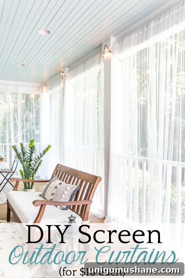 DIY Screened Porch and Outdoor Curtains for Under $100 8 How to protect your porch from bugs using this quick and cheap solution for DIY outdoor curtains. #outdoorcurtains #screenedporch #diycurtains