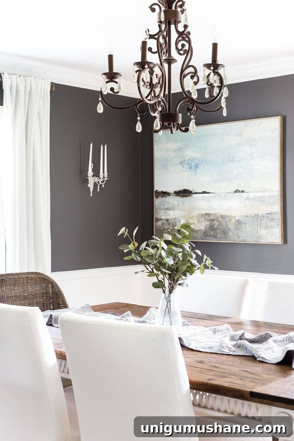 DIY Restoration: 1980s Brass French Sconce 11 Charcoal and white dining room