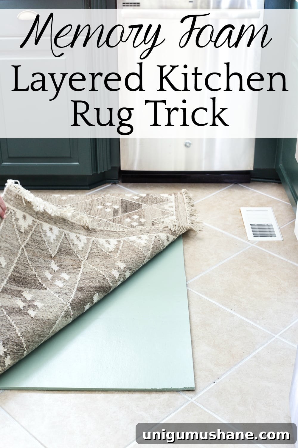Refresh Tile Grout and Add Comfort with Memory Foam Kitchen Rug 10 How to refresh tile grout cheaply and easily and add comfort to your kitchen floor with a layered memory foam kitchen rug. #kitchenfloor #kitchenrug #tile
