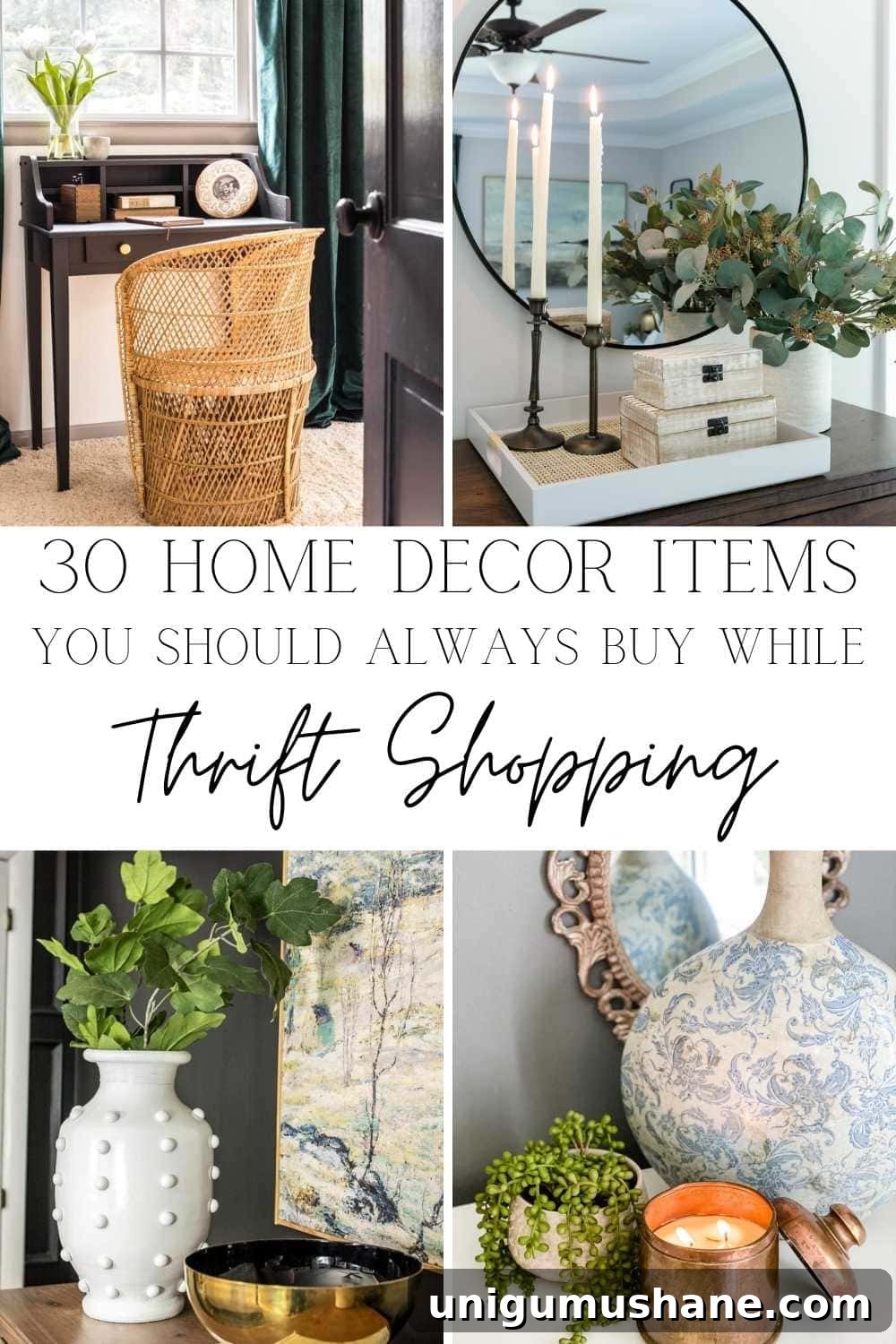30 Stylish Thrift Store Finds for Home Decor 2 A round-up of 30 of the most common items to buy while thrift shopping that can be transformed into home decor using a few simple changes.