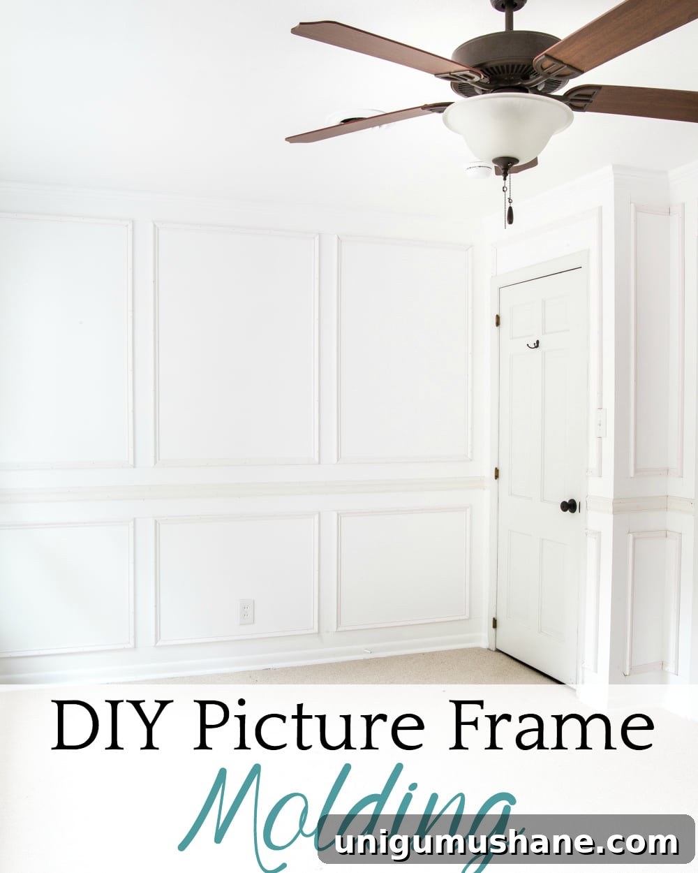 A step-by-step tutorial for hanging picture frame molding wainscoting and a shortcut to make it easier. #pictureframemolding #wainscoting #molding