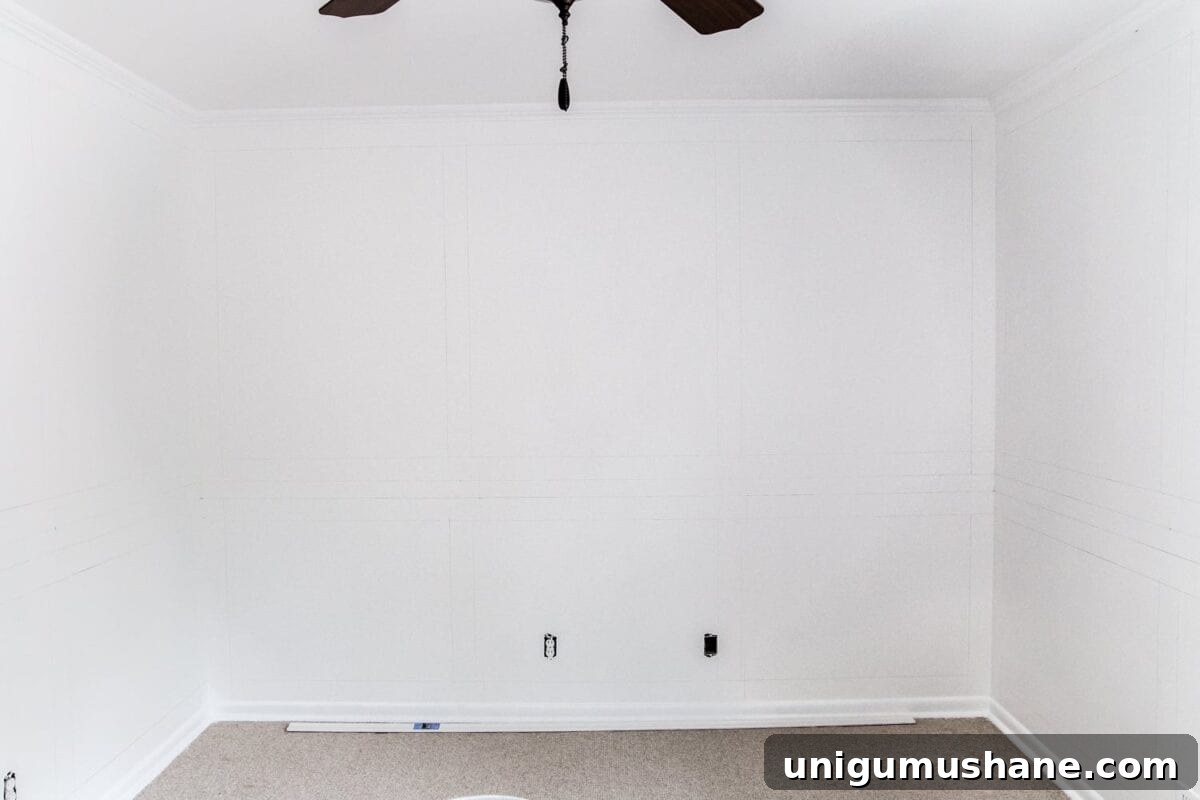 A step-by-step tutorial for hanging picture frame molding wainscoting and a shortcut to make it easier.