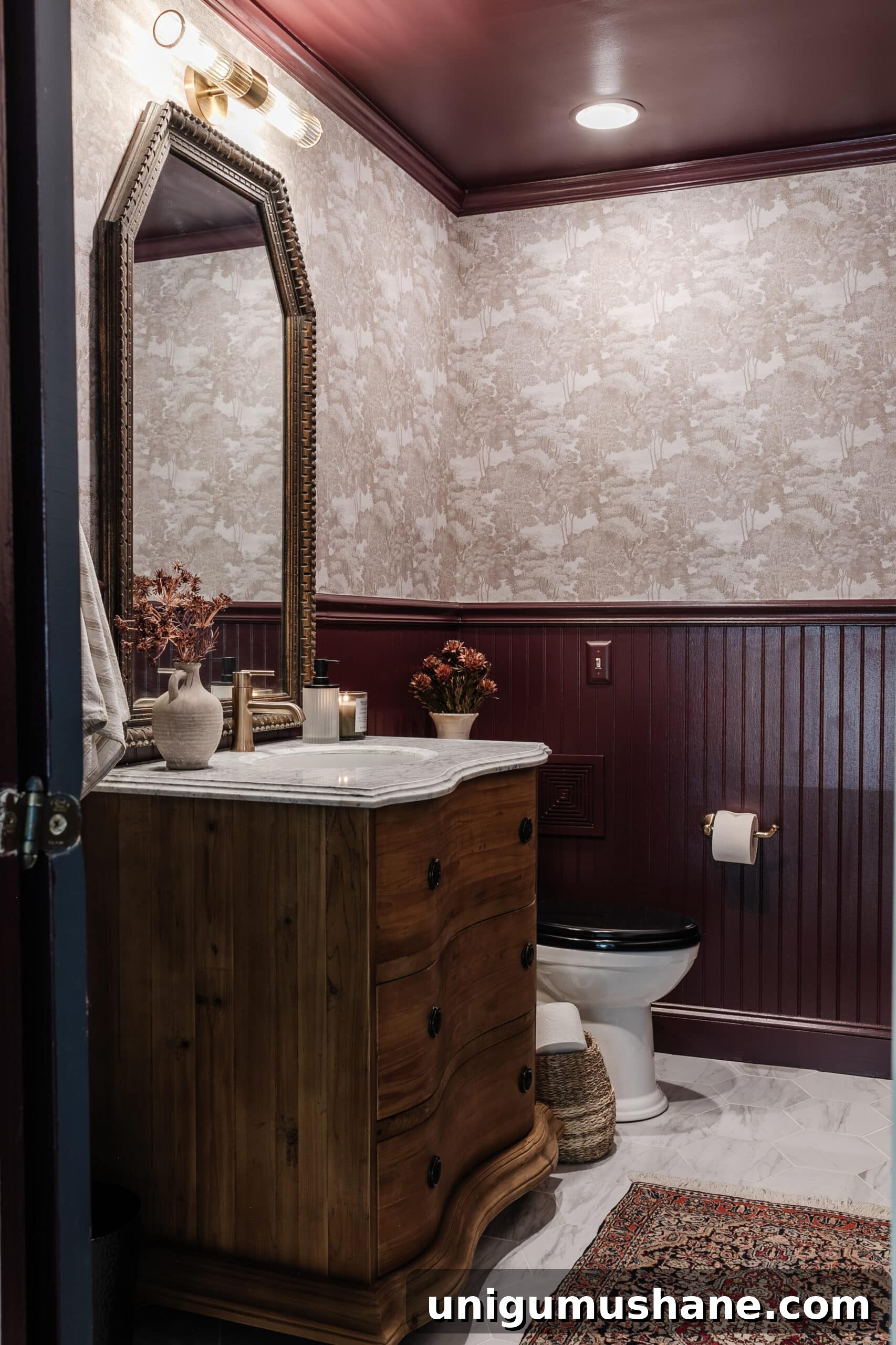 half bath makeover in Farrow and Ball Brinjal
