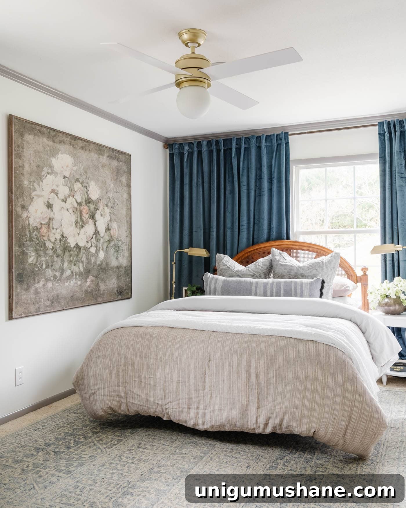 guest bedroom painted Benjamin Moore White Dove and Benjamin Moore Winter Gates