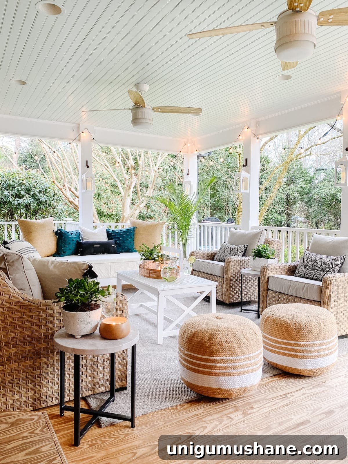 Benjamin Moore Palladian Blue used as haint blue on Southern porch ceiling