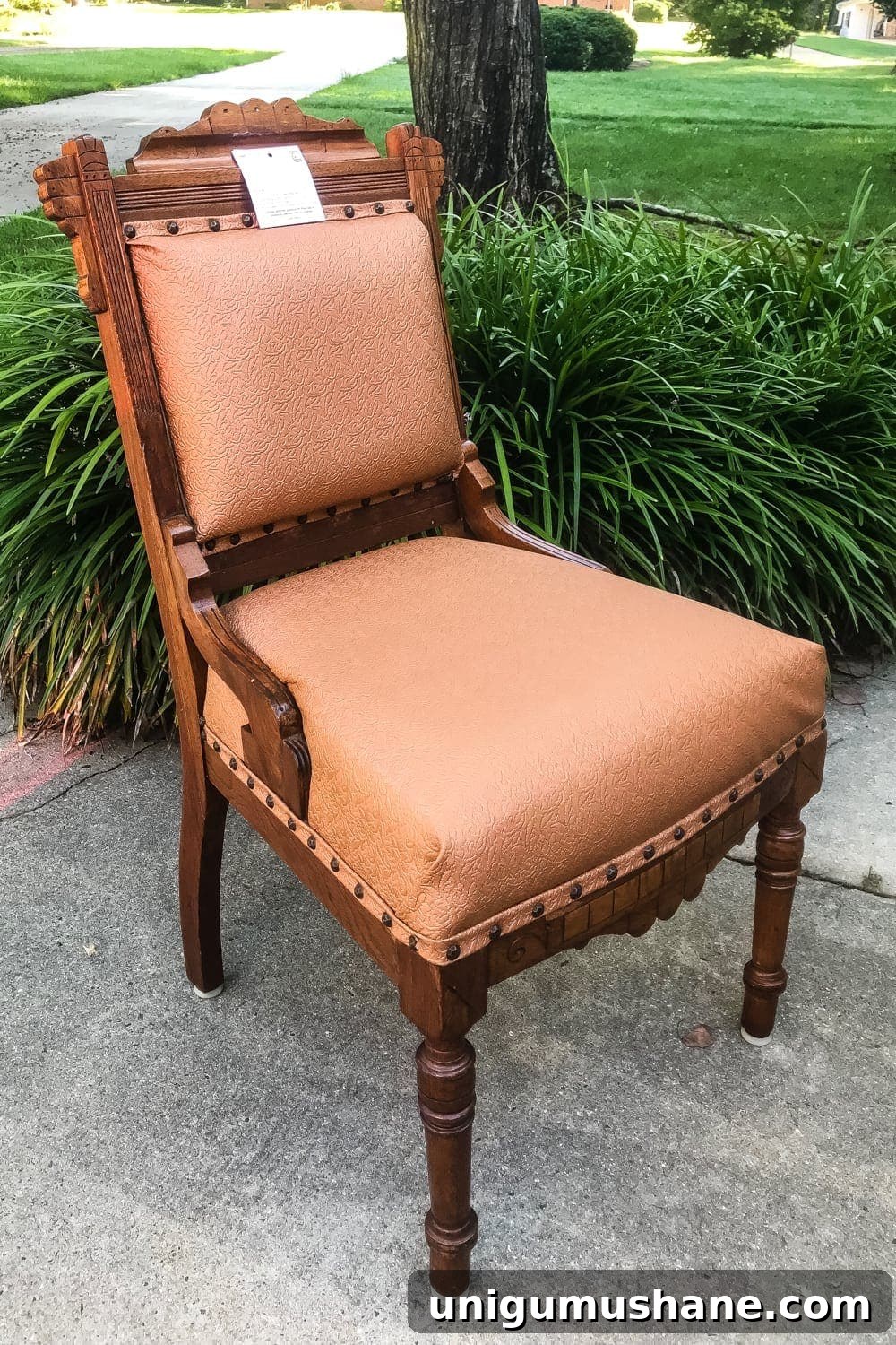 Refinish and Reupholster a Wood Chair with Linen 2 Thrifted chair before makeover
