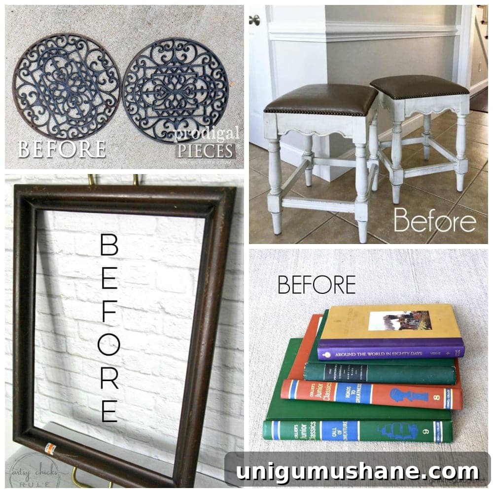 Refinish and Reupholster a Wood Chair with Linen 9 Trash to Treasure makeovers collage