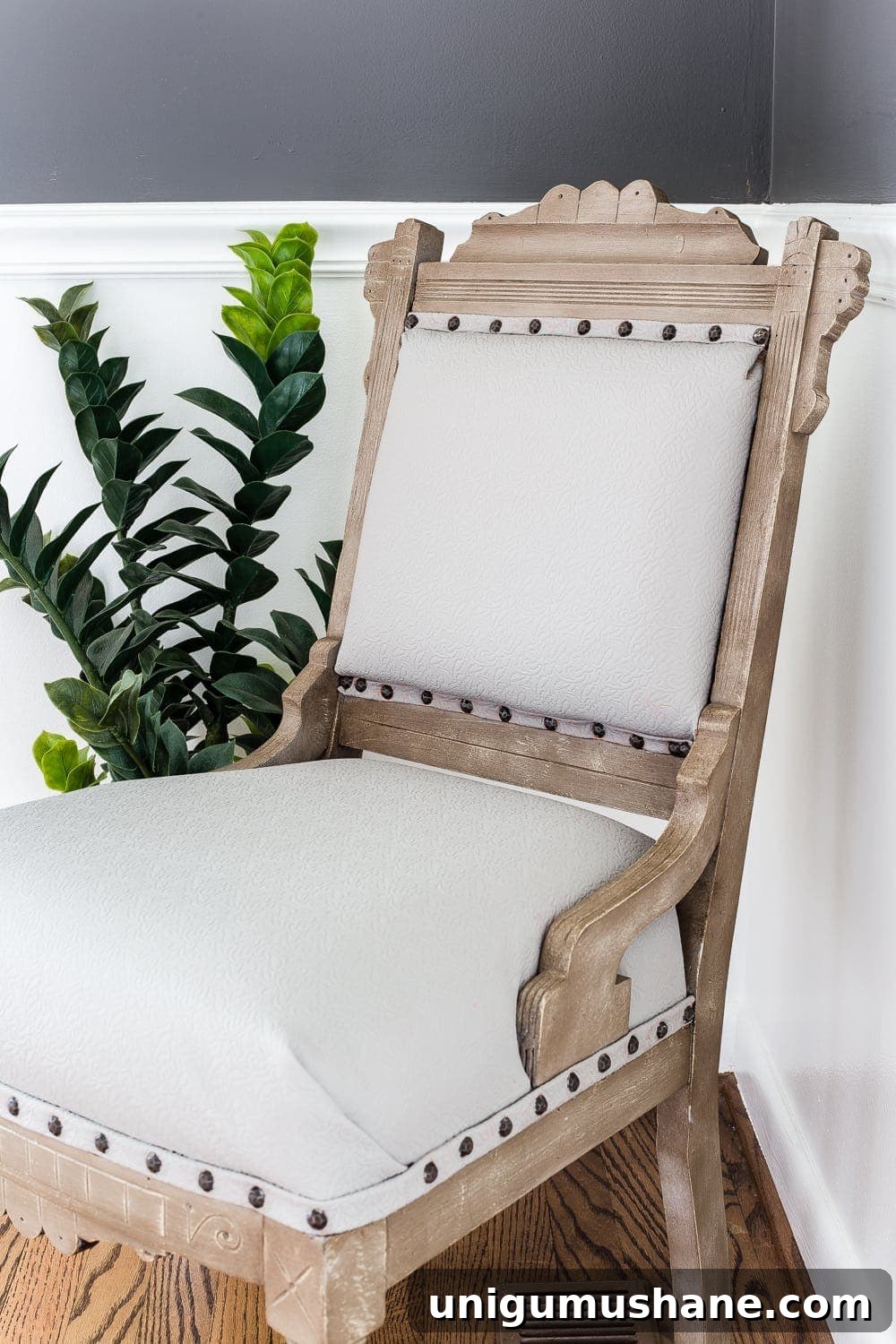 Refinish and Reupholster a Wood Chair with Linen 5 Chair in dining room corner