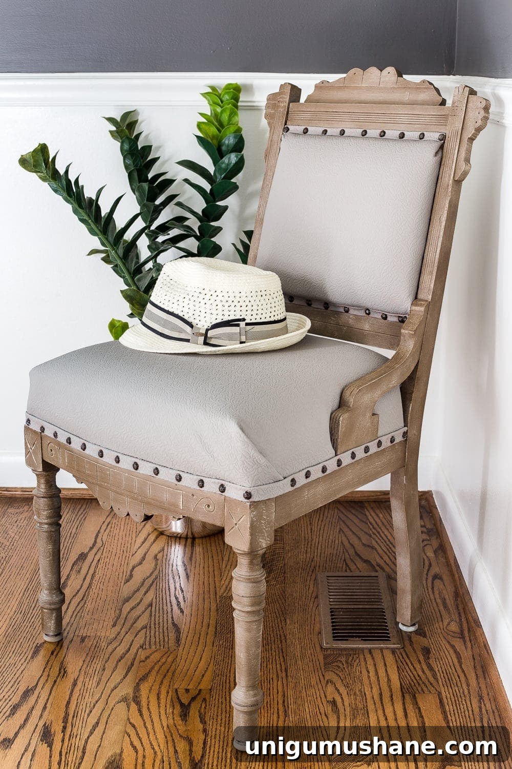 Refinish and Reupholster a Wood Chair with Linen 8 Detail of painted frame