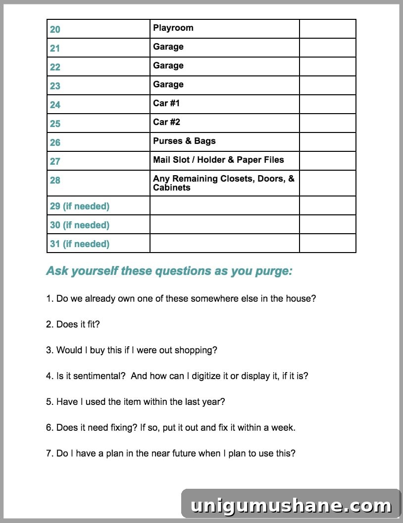 Declutter Your Whole Home: Free Printable Checklist 6 28 Day Declutter Challenge Checklist Printable - How to declutter your entire house without losing your mind, plus tips and a free printable to make the process easier and more efficient.