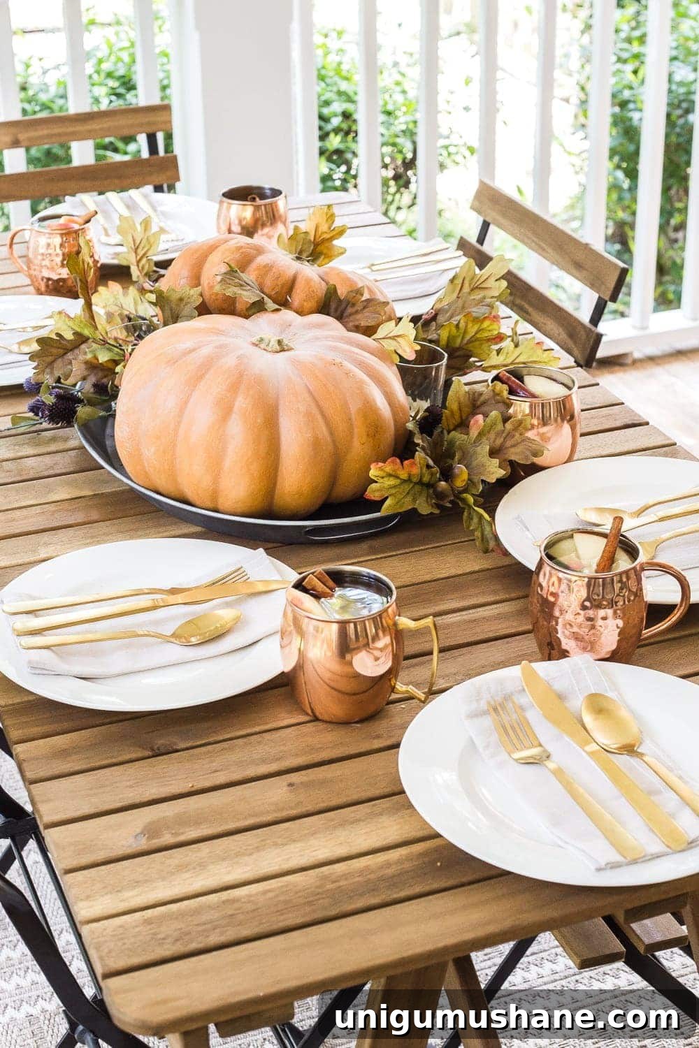 Fall Porch Tour and Cozy Outdoor Decor Ideas 15 cozy fall porch with copper and pumpkin tablescape