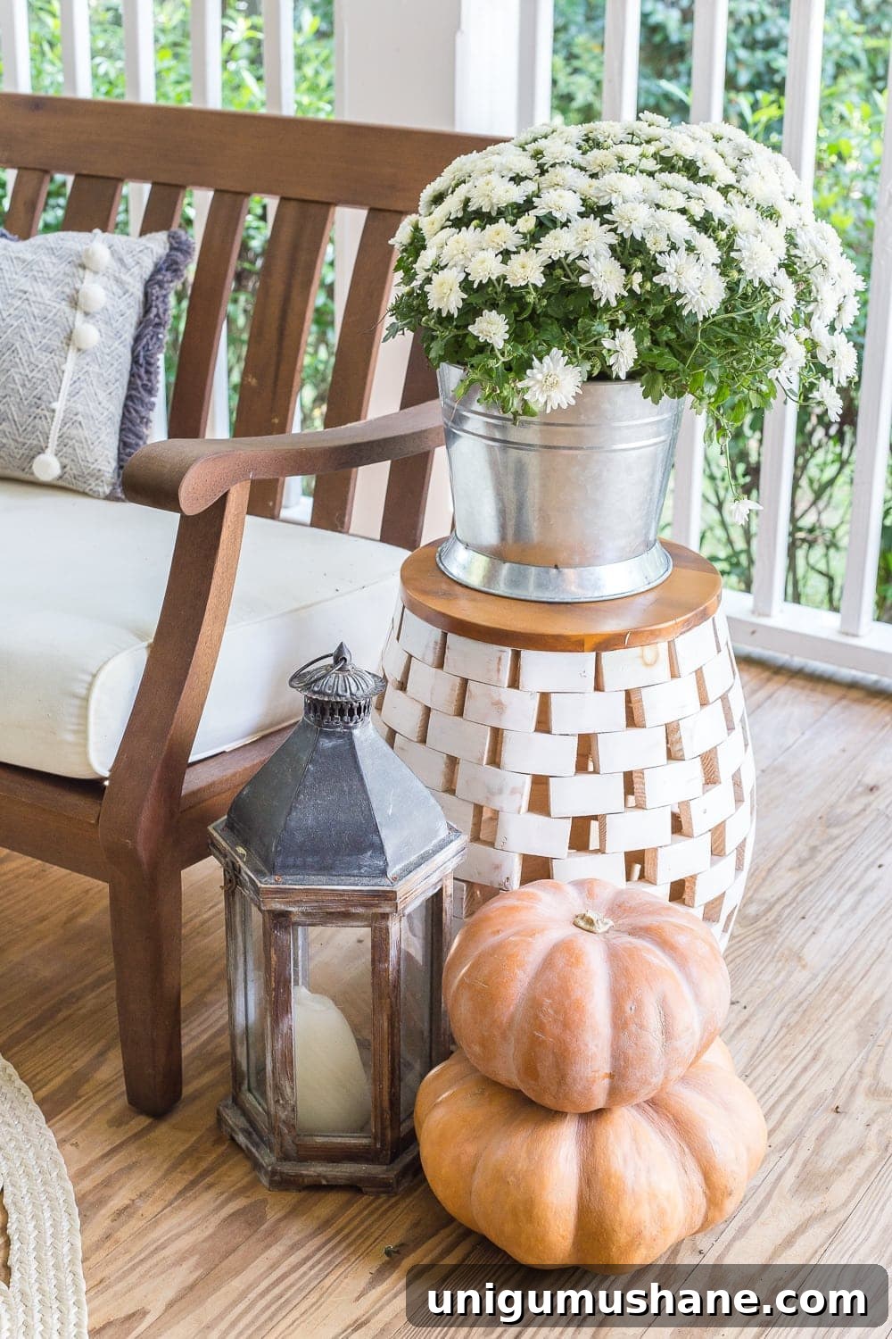 Fall Porch Tour and Cozy Outdoor Decor Ideas 7 cozy fall porch with lanterns, mums, and pumpkins