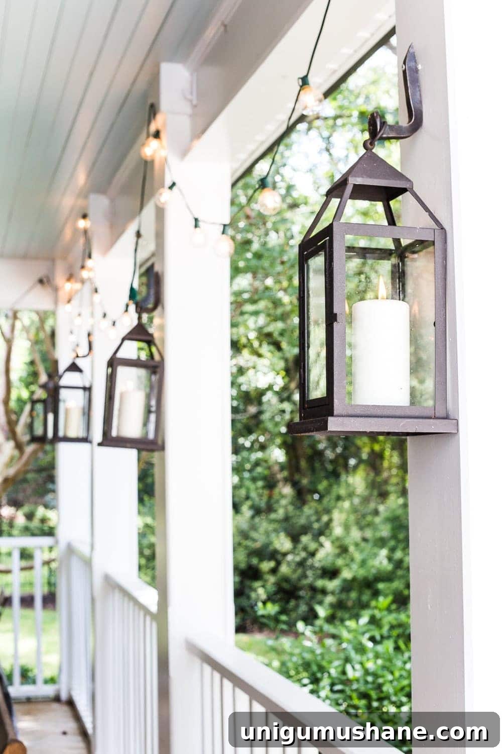 Fall Porch Tour and Cozy Outdoor Decor Ideas 8 cozy fall porch with string lights and outdoor lanterns