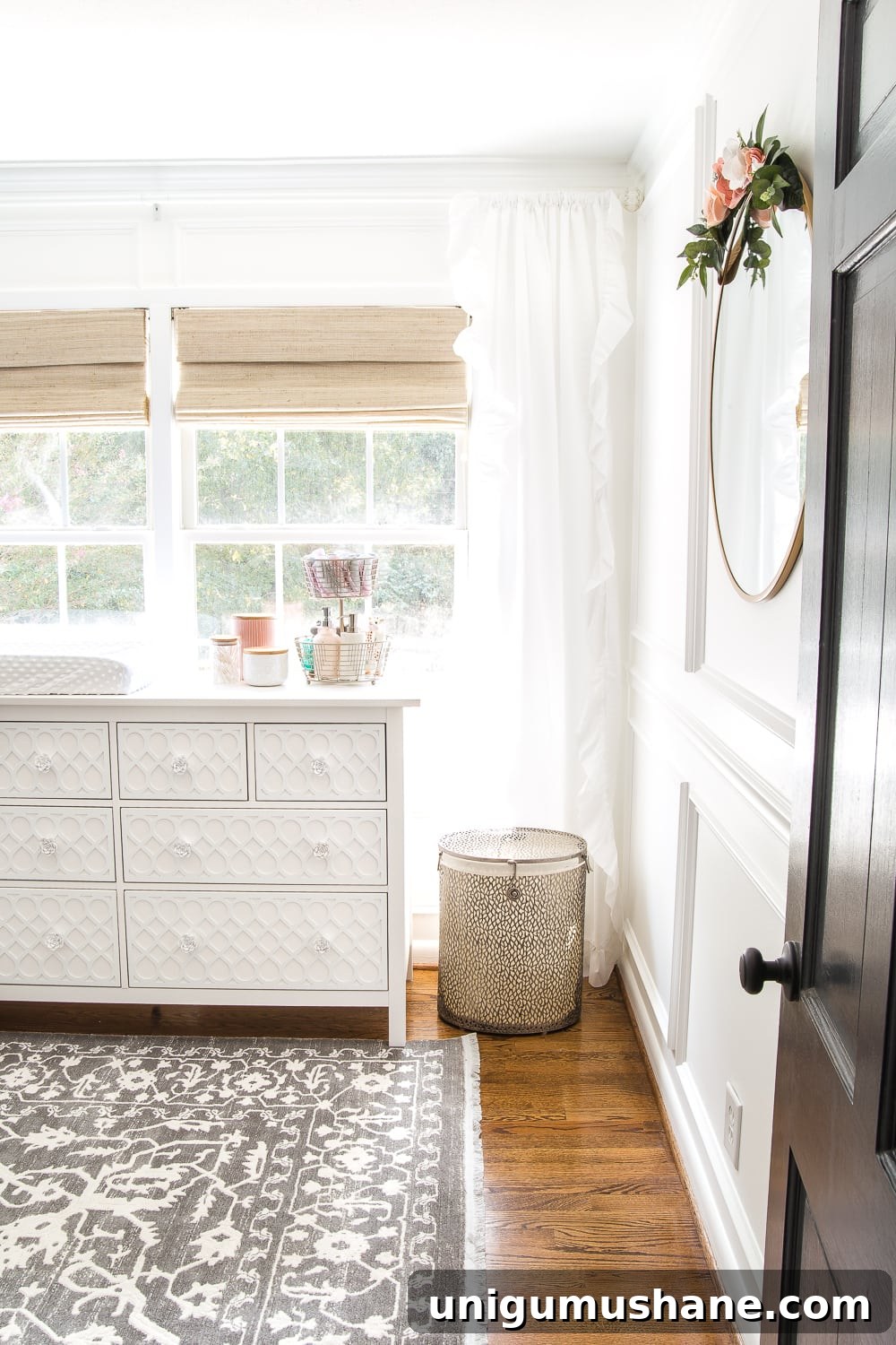 Nursery Organization Tour: Baby Room Storage and Layout 2 Nursery Organization - hamper, dresser, canisters, and tiered basket