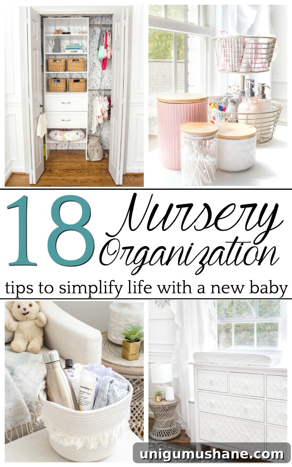 Nursery Organization Tour: Baby Room Storage and Layout 27 Nursery organization strategies to keep feeding, clothing, and diapering essentials easy to navigate and make baby care less stressful. #nurseryorganization