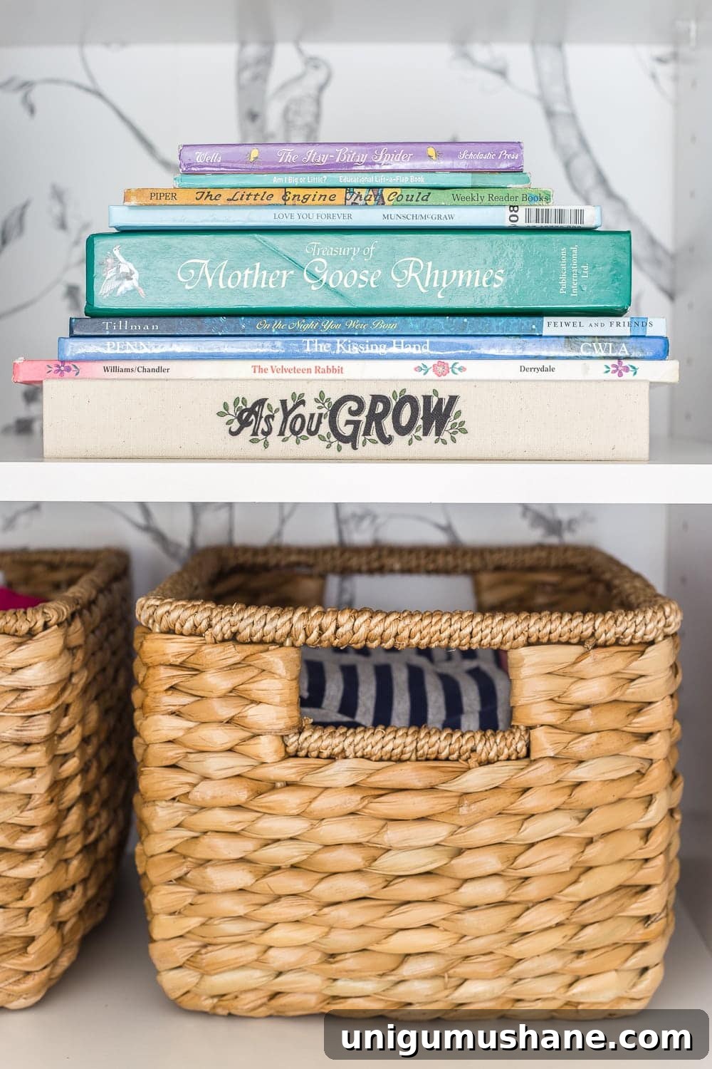 Nursery Closet Makeover Reveal with Free Printable Dividers 11 Nursery closet organization with shelving for books
