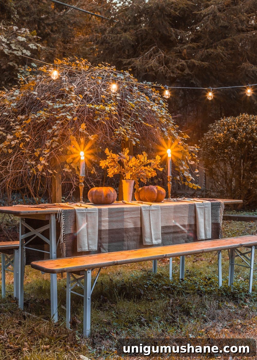 Transform Your Beer Garden Table for Alfresco Thanksgiving 11 An antique beer garden table gets a modern makeover, plus a table decorating idea for an alfresco Thanksgiving.
