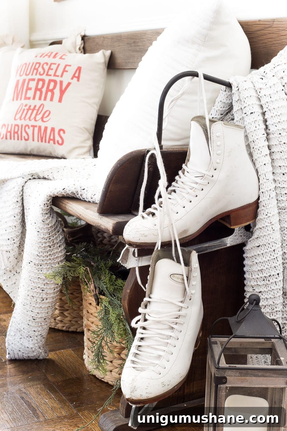 Repurposed skates as Christmas decor