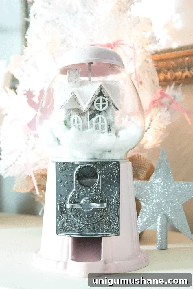 repurposed snow globe using a thrifted gum ball machine