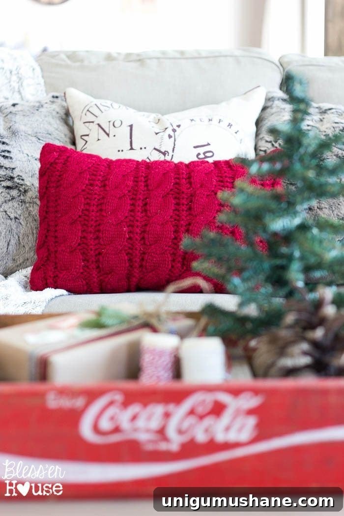 old sweater repurposed into a homemade pillow