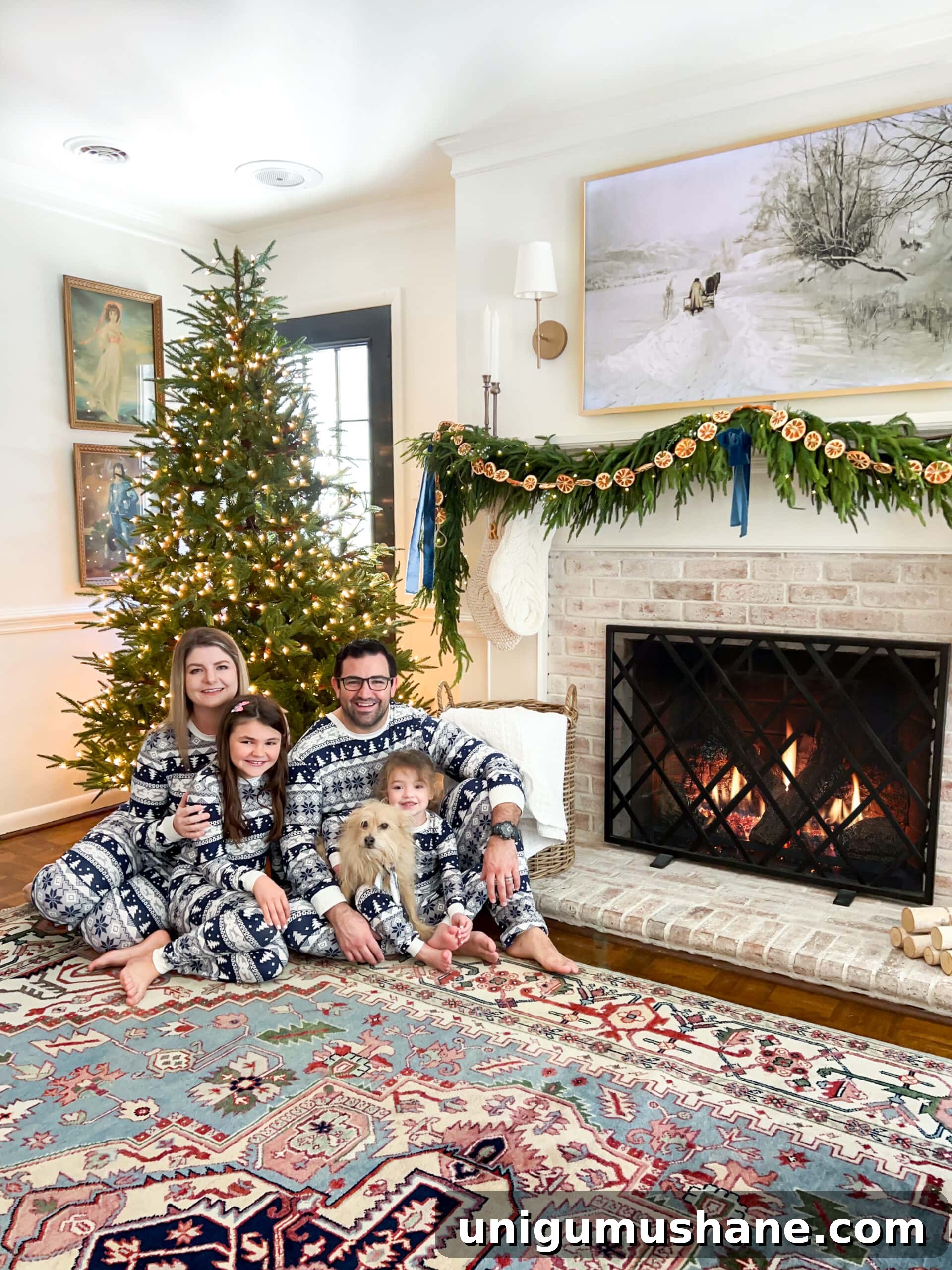 20 DIY Family Christmas Photo Ideas to Capture at Home 3 DIY Christmas family photoshoot in front of a Christmas tree