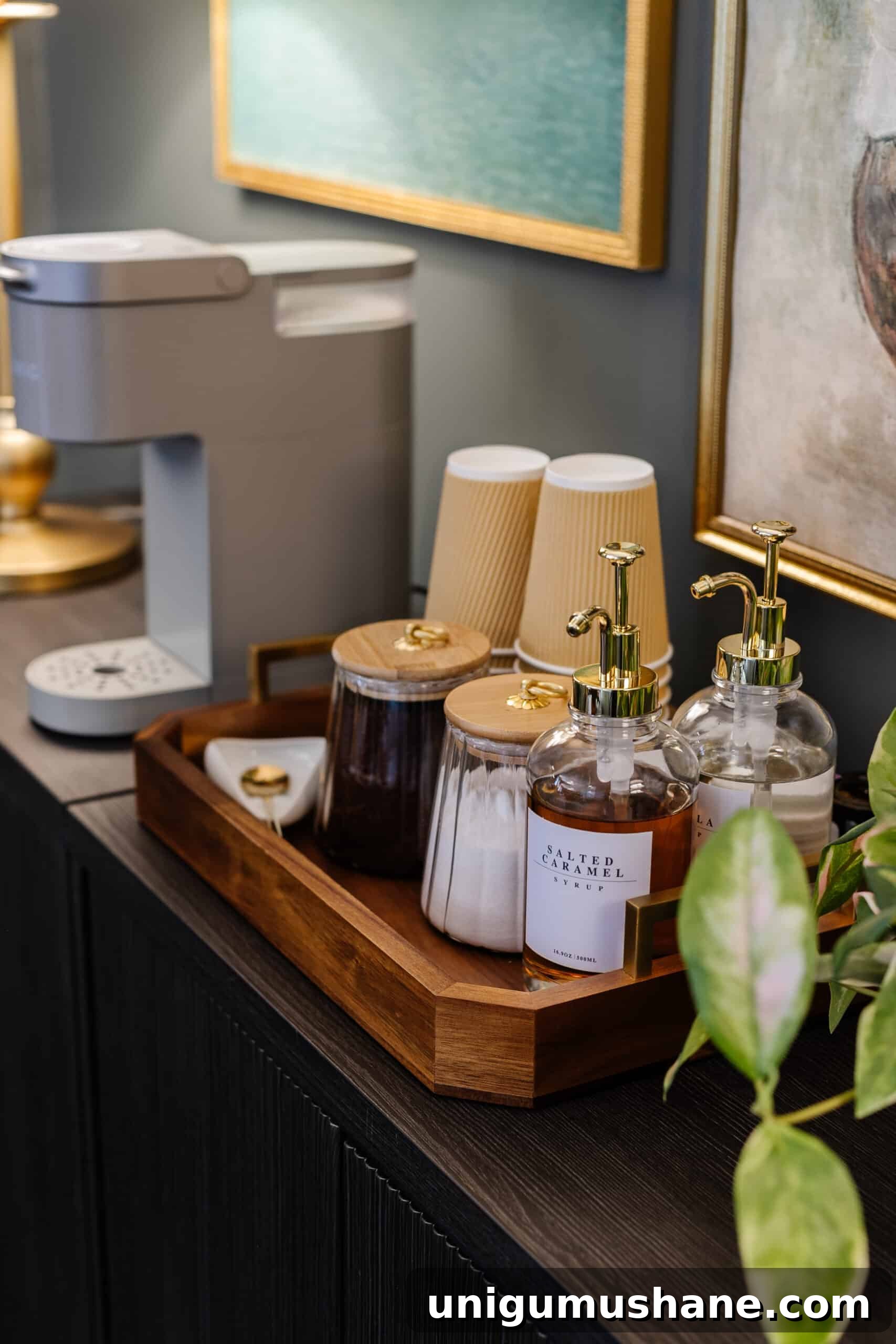 15 Stylish Ways to Hide Household Eyesores 30 office coffee station with syrup dispensers and coffee canisters