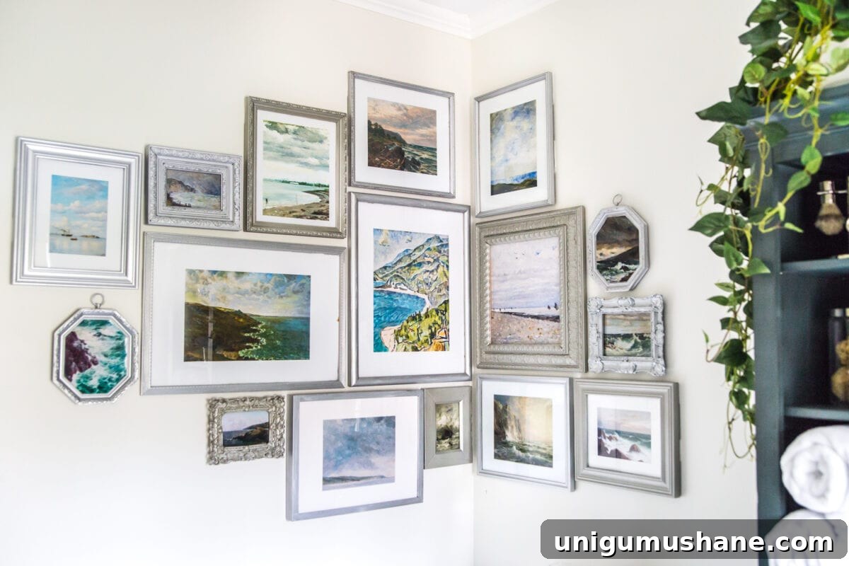 Coastal Gallery Wall Printables: Beach Wall Art Set 4 A free printable set of a coastal gallery wall featuring antique ocean paintings and how to frame them inexpensively with thrifted finds. #coastaldecor #gallerywall #bathroomart #bathroomwall #bathroomdecor #coastalart