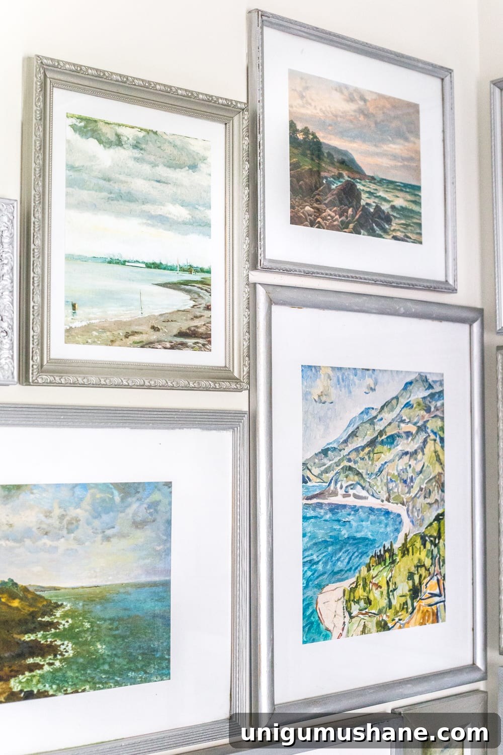 Coastal Gallery Wall Printables: Beach Wall Art Set 6 A free printable set of a coastal gallery wall featuring antique ocean paintings and how to frame them inexpensively with thrifted finds. #coastaldecor #gallerywall #bathroomart #bathroomwall #bathroomdecor #coastalart