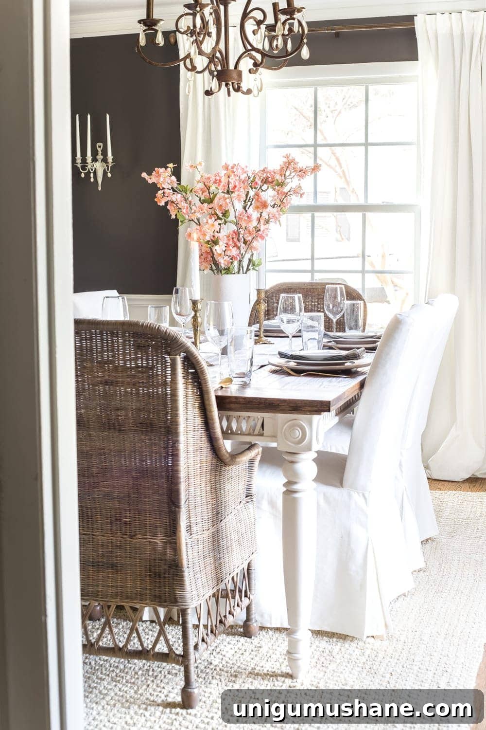 Spring Home Tour: Fresh Decor Ideas for Every Room 3 Simple Spring Home Tour | Faux cherry blossoms as a simple dining table centerpiece