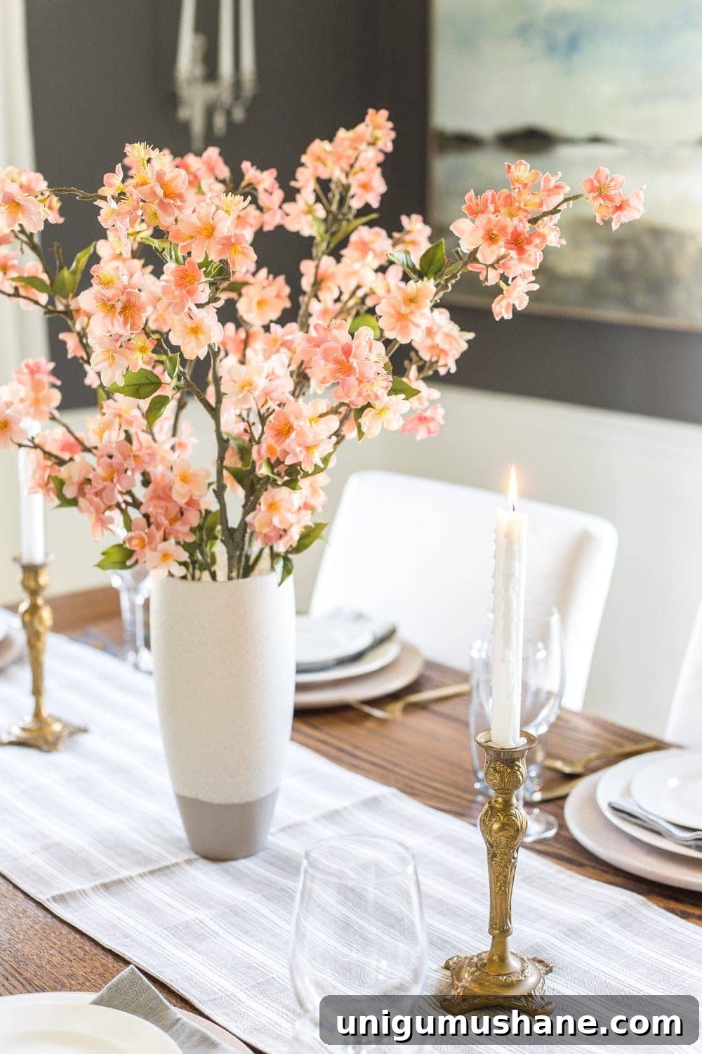Spring Home Tour: Fresh Decor Ideas for Every Room 4 Simple Spring Home Tour | Faux cherry blossoms as a simple dining table centerpiece