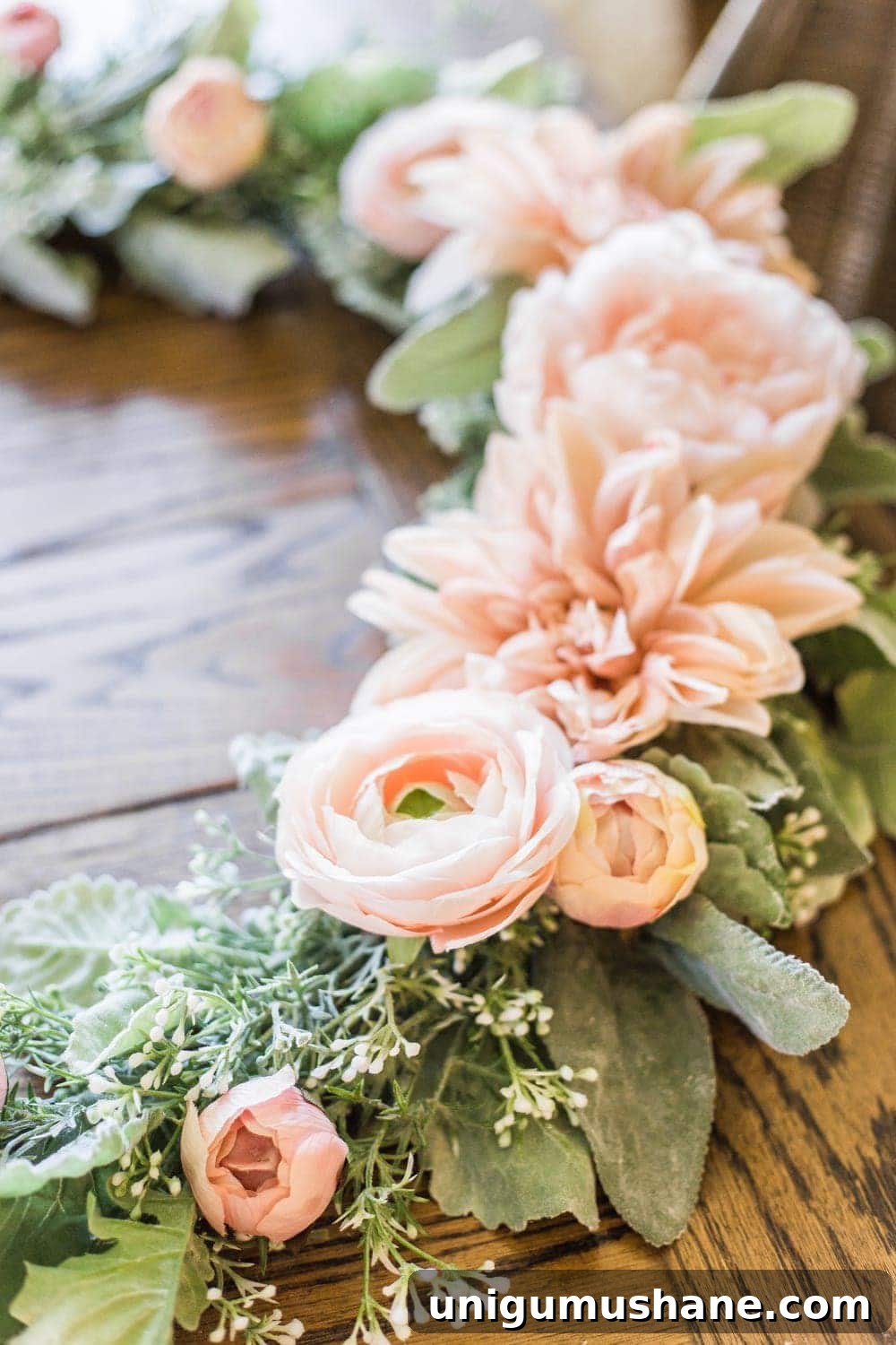 How to Make a Sage and Blush Spring Wreath 7 DIY Sage and Blush Spring Wreath | A step-by-step tutorial for making a spring wreath from scratch using artificial sage greenery and blush flowers for soft, romantic style.