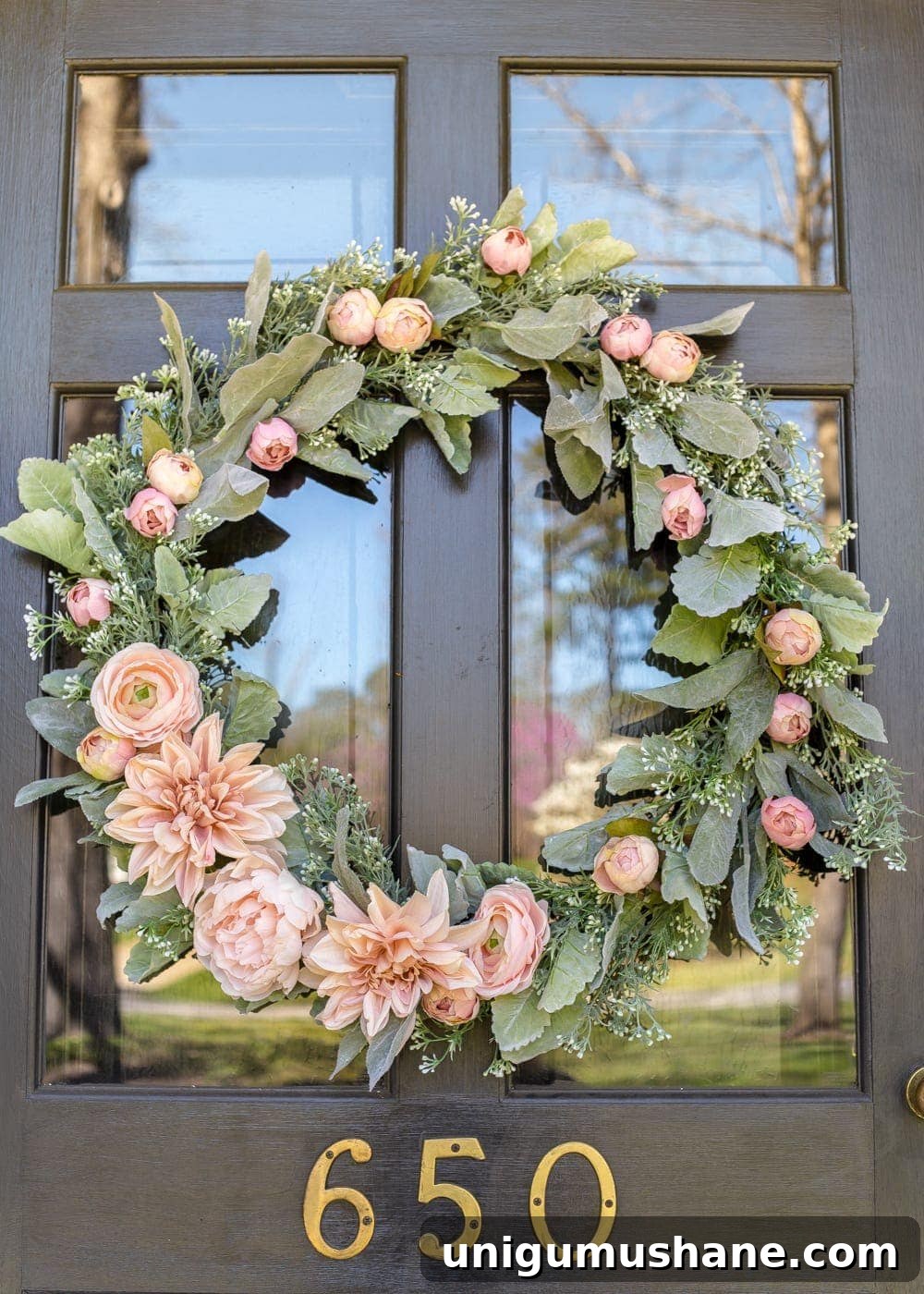 How to Make a Sage and Blush Spring Wreath 8 DIY Sage and Blush Spring Wreath | A step-by-step tutorial for making a spring wreath from scratch using artificial sage greenery and blush flowers for soft, romantic style.