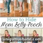 7 fashion tips for hiding postpartum mom bod and belly pooch without looking frumpy along with budget-friendly places to buy them.