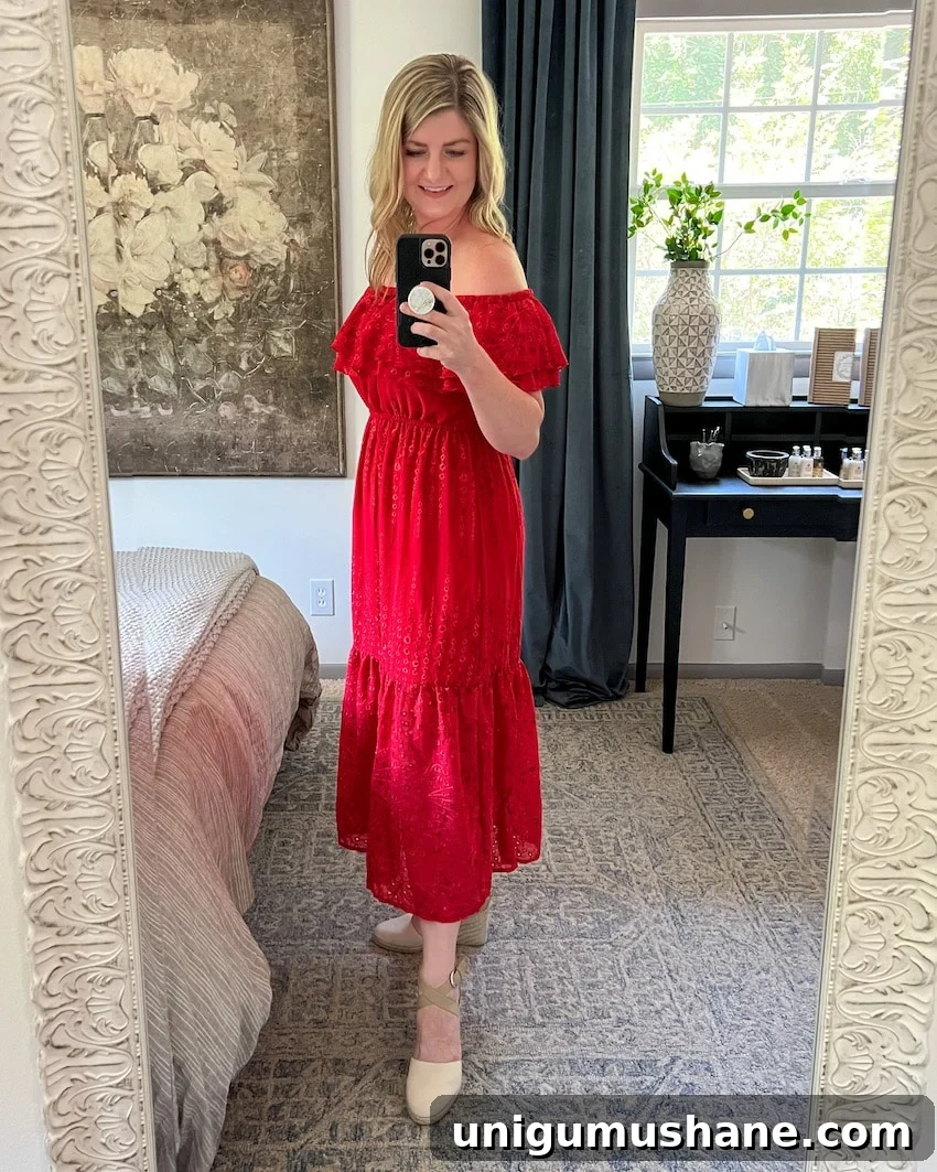 red midi postpartum dress 