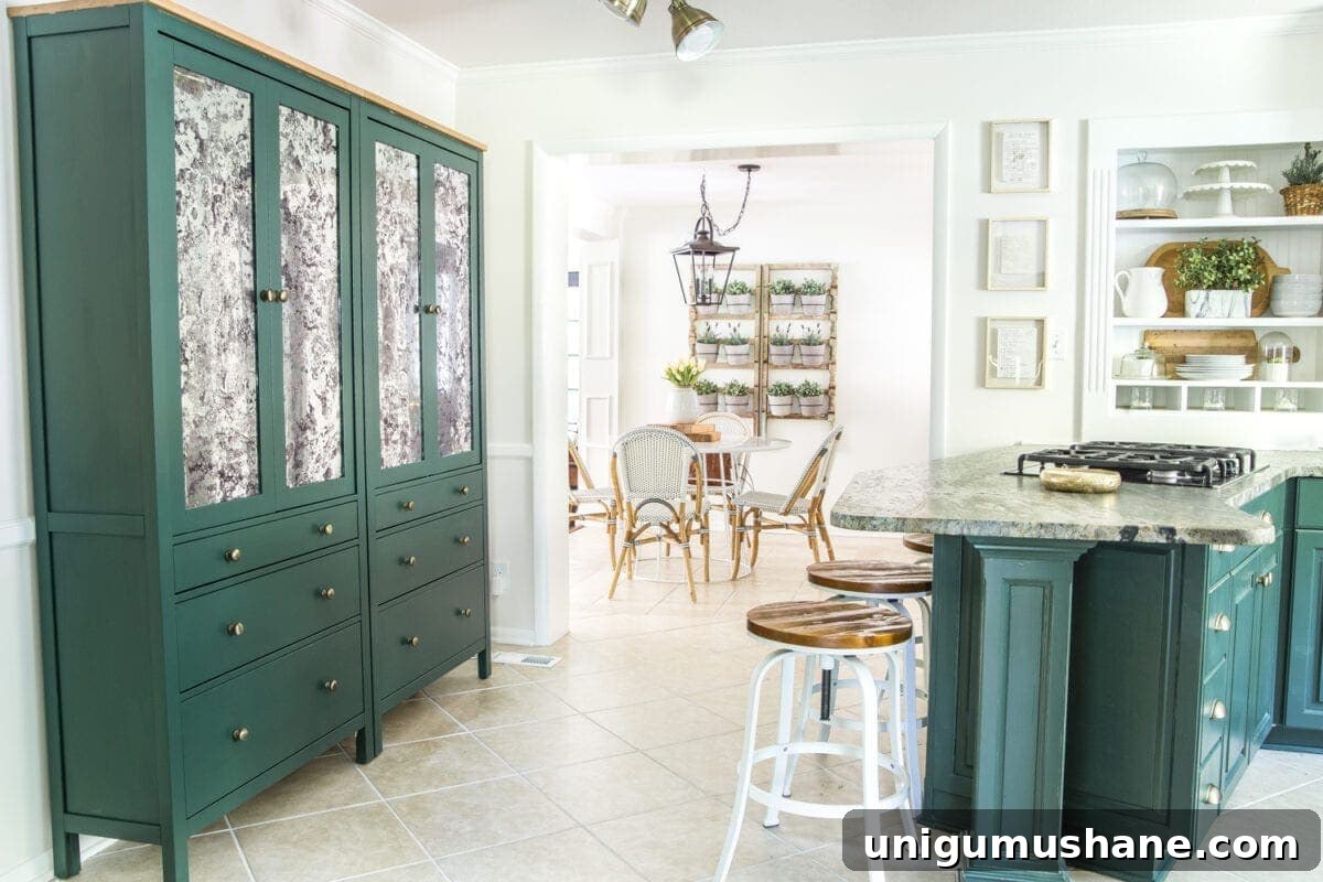 Build an IKEA Pantry Cabinet with Hemnes 19 Kitchen cabinets painted Sherwin Williams Billiard and Benjamin Moore Simply White