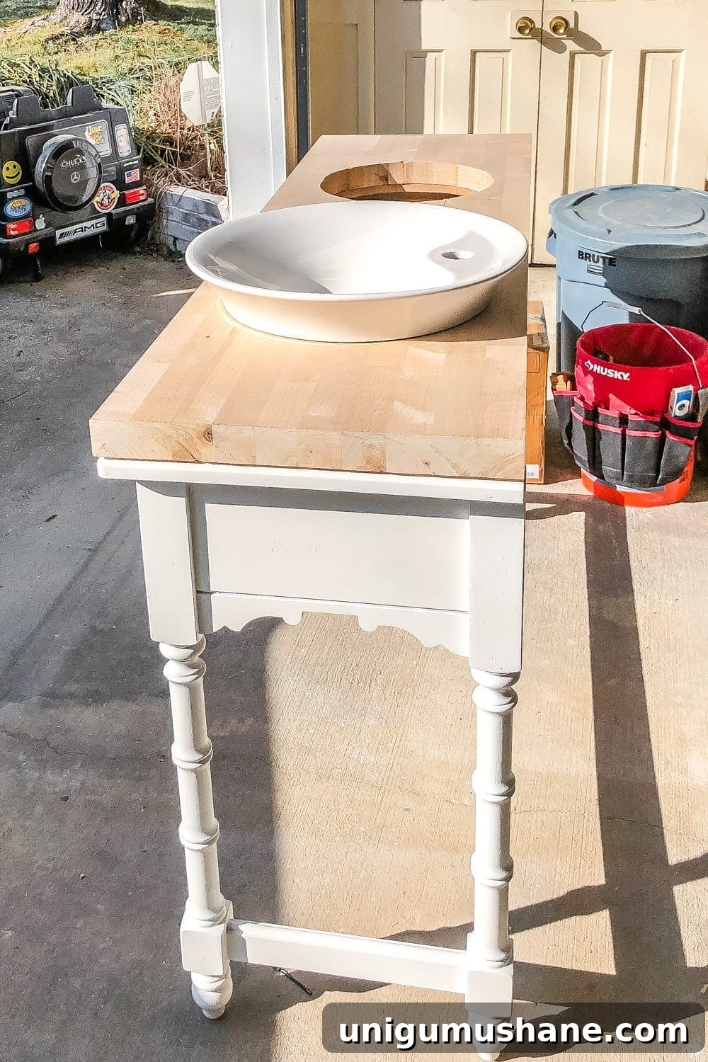 Convert a Console Table Into a Stylish Bathroom Vanity 12 How to Turn a Console Table Into a Bathroom Vanity | blesserhouse.com - A tutorial for how to reconstruct a console table to repurpose as a bathroom vanity and leave drawers functional underneath sinks.