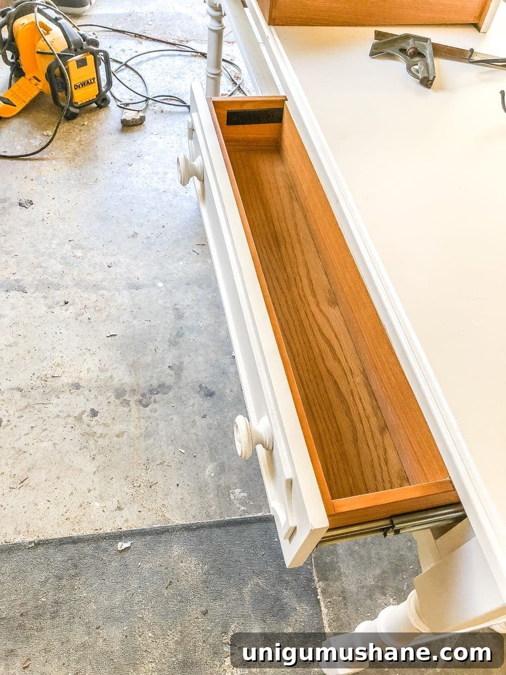Convert a Console Table Into a Stylish Bathroom Vanity 7 How to Turn a Console Table Into a Bathroom Vanity | blesserhouse.com - A tutorial for how to reconstruct a console table to repurpose as a bathroom vanity and leave drawers functional underneath sinks.