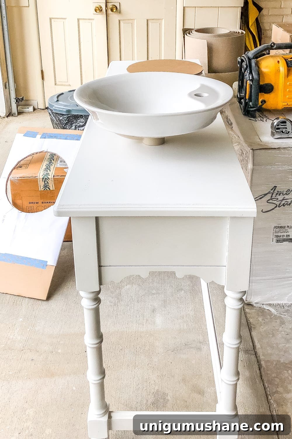 Convert a Console Table Into a Stylish Bathroom Vanity 8 How to Turn a Console Table Into a Bathroom Vanity | blesserhouse.com - A tutorial for how to reconstruct a console table to repurpose as a bathroom vanity and leave drawers functional underneath sinks.