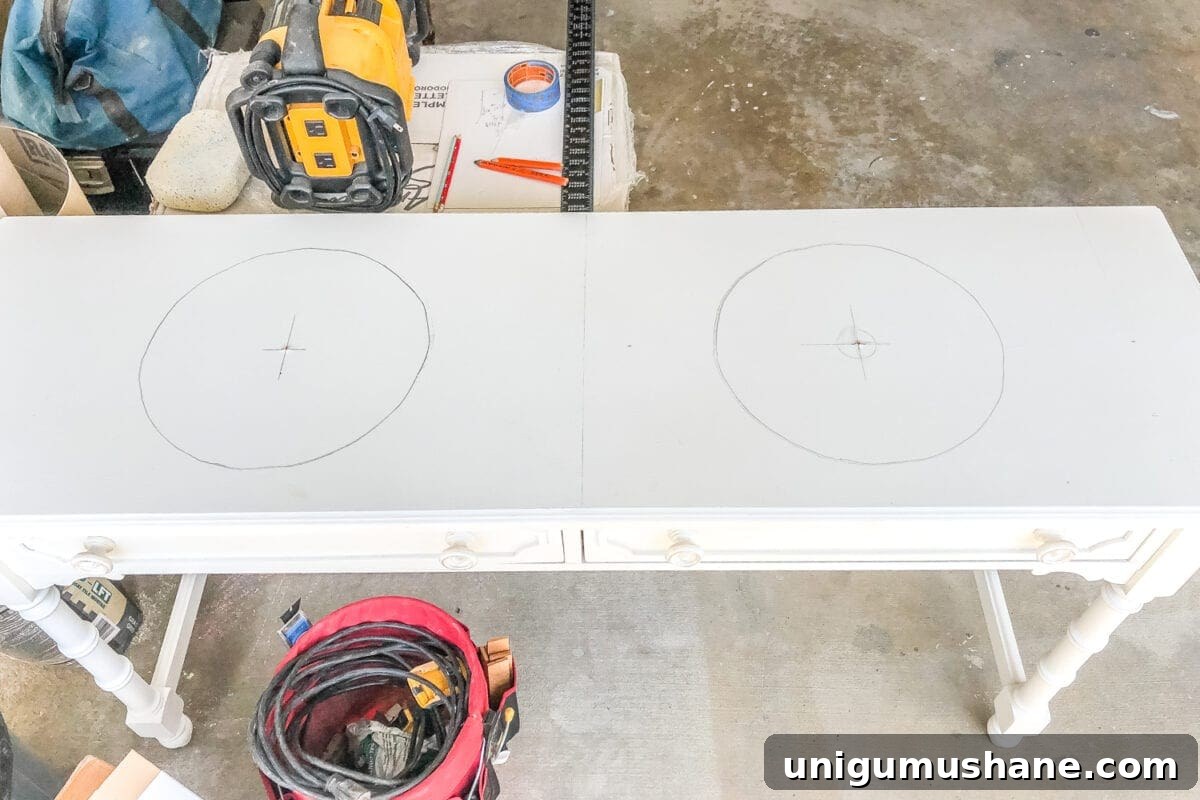 Convert a Console Table Into a Stylish Bathroom Vanity 9 How to Turn a Console Table Into a Bathroom Vanity | blesserhouse.com - A tutorial for how to reconstruct a console table to repurpose as a bathroom vanity and leave drawers functional underneath sinks.