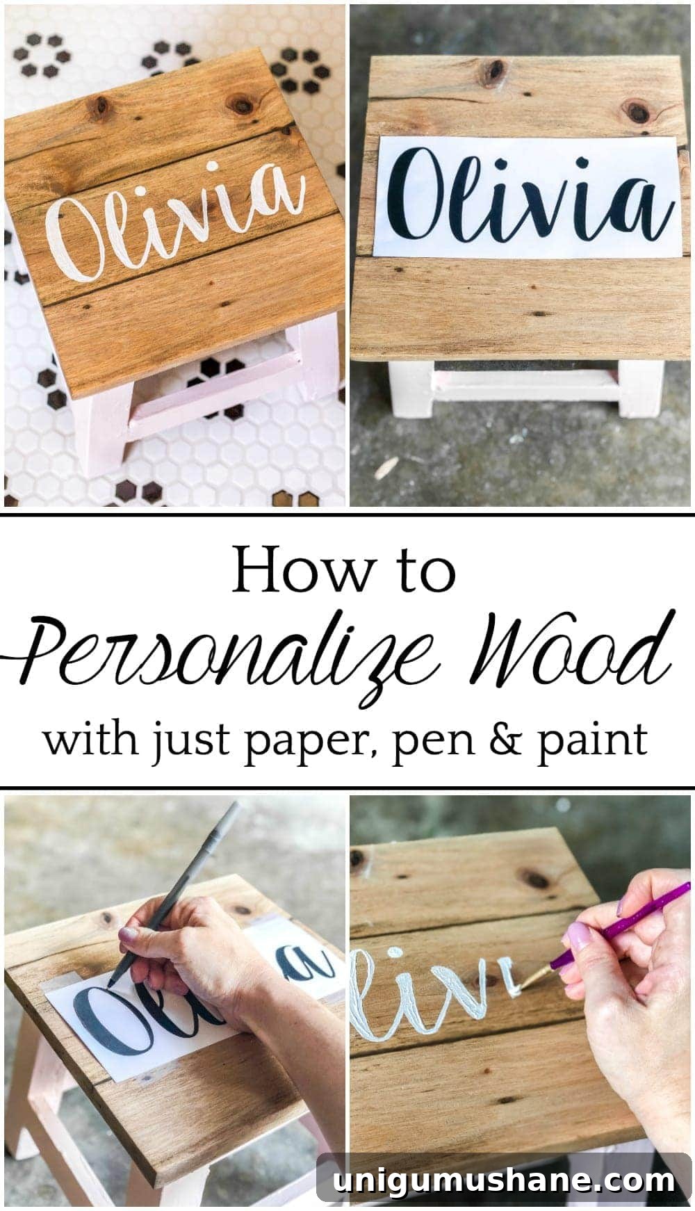 Build Custom Step Stools: DIY Plans and Personalized Ideas 12 DIY Personalized Step Stools | blesserhouse.com - One easy trick to personalize any piece of wood to paint names and designs on signs and furniture inexpensively. #personalizedstepstool #diysign #diymonogram