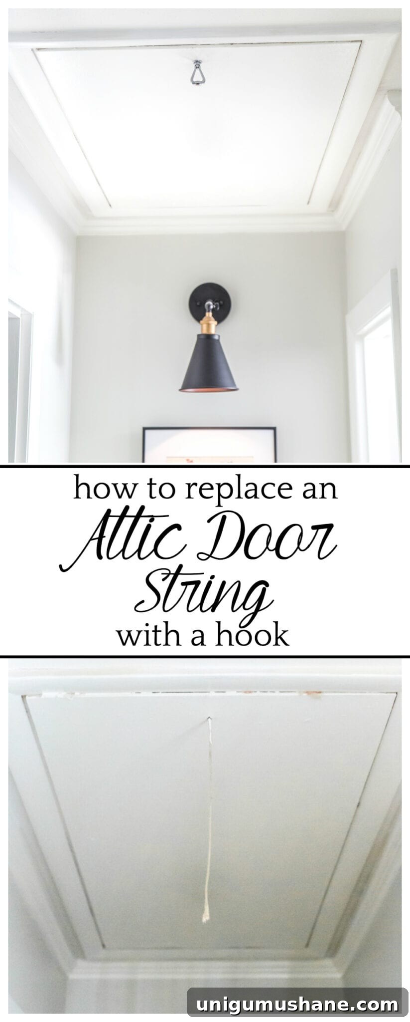 Replace Attic Door Pull Cord with a Hook 11 How to Replace an Attic Door String with a Hook | blesserhouse.com - A quick tip for improving the look of a hanging cord on an attic door.
