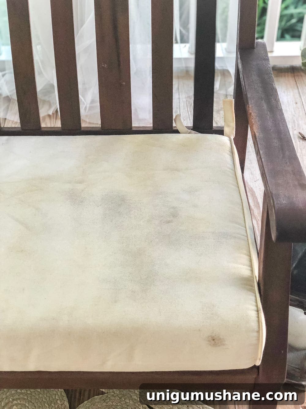 Restore Weathered Outdoor Wood Furniture in 7 Steps 8 Cleaning outdoor cushions with steam cleaner