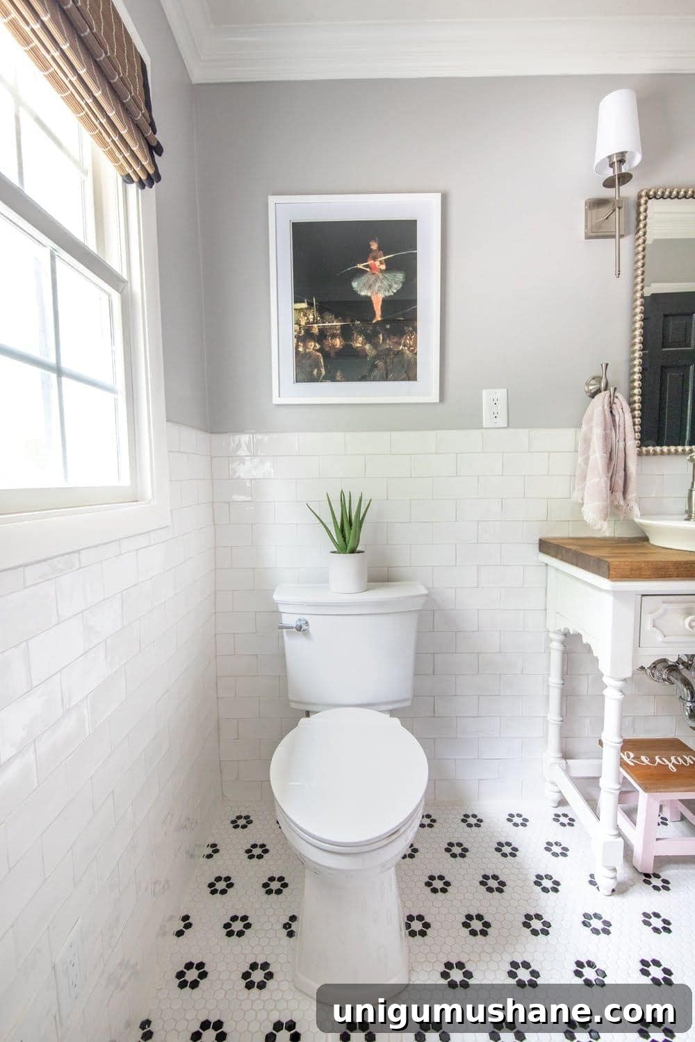 Whimsical, classic kids bathroom makeover | self cleaning toilet from American Standard