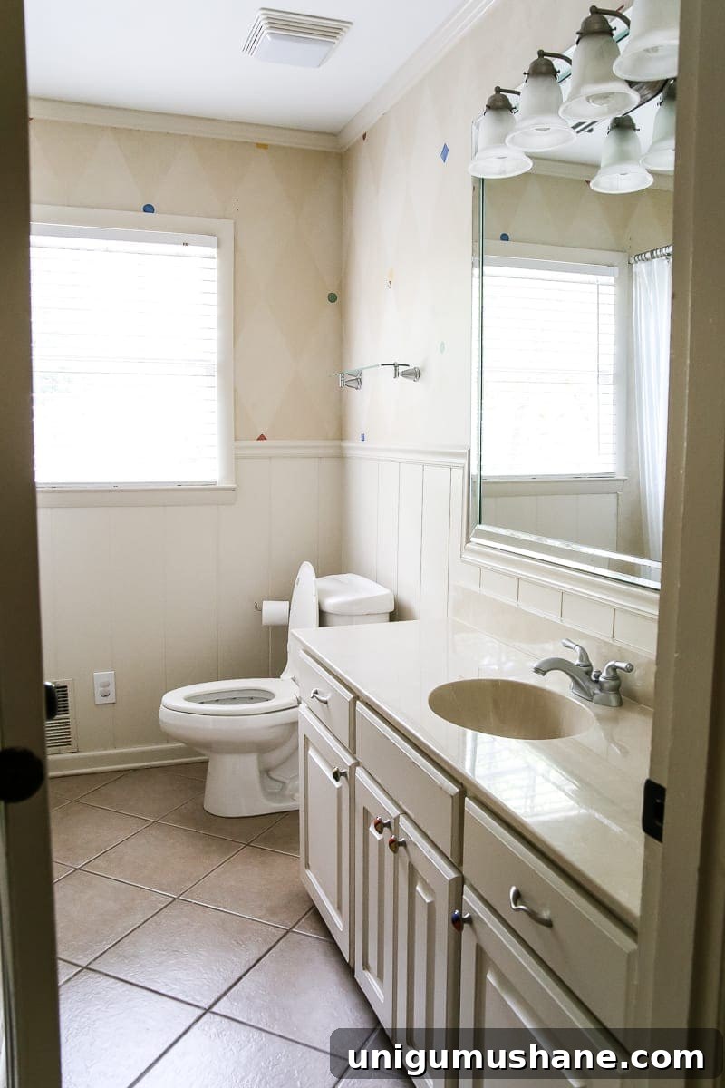 Whimsical, classic kids bathroom makeover | before