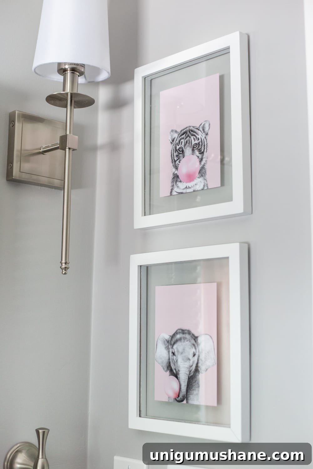 Girls' Bathroom Decor Details & Sources | tiger and elephant blowing bubbles art