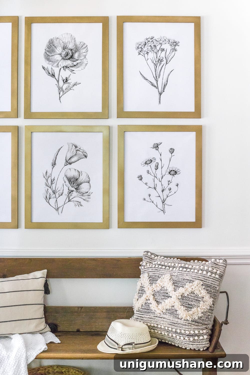 Modern Minimalist Botanical Printable Wall Art Pack 3 A free high resolution printable set of black and white modern minimalist botanical art and the best aged brass spray paint for frames.