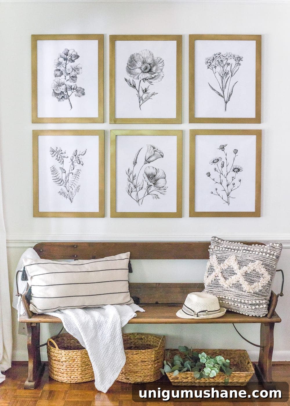 Modern Minimalist Botanical Printable Wall Art Pack 6 A free high resolution printable set of black and white modern minimalist botanical art and the best aged brass spray paint for frames.