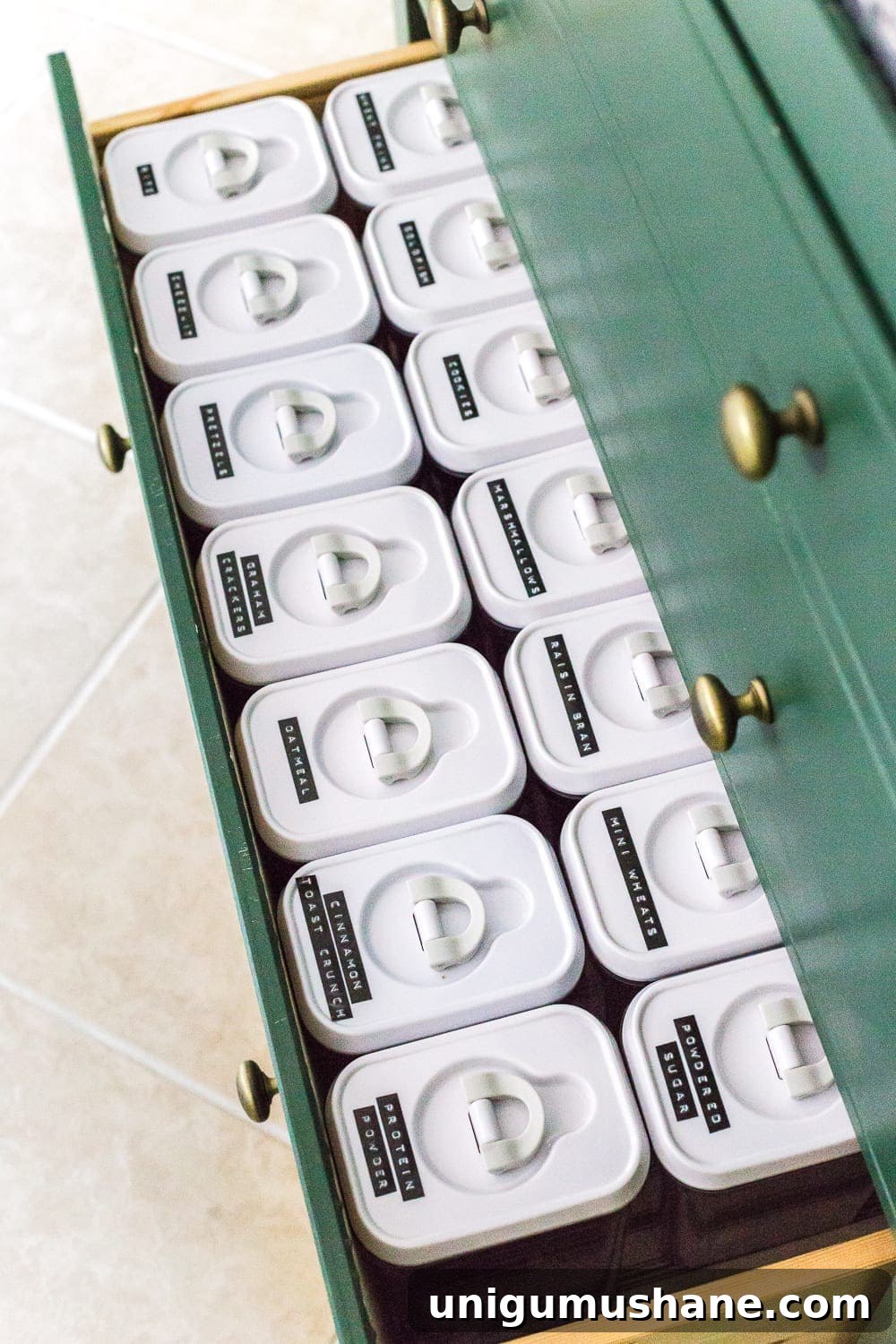 IKEA Hemnes Pantry Cabinet Organization - Tips and ideas for maximizing storage and creating function for food storage in a cabinet to repurpose as a pantry. #pantryorganization