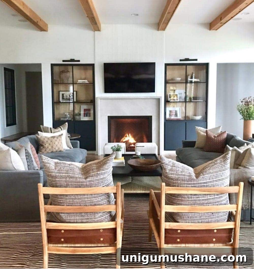 Flank your TV with cabinets to give it balance.