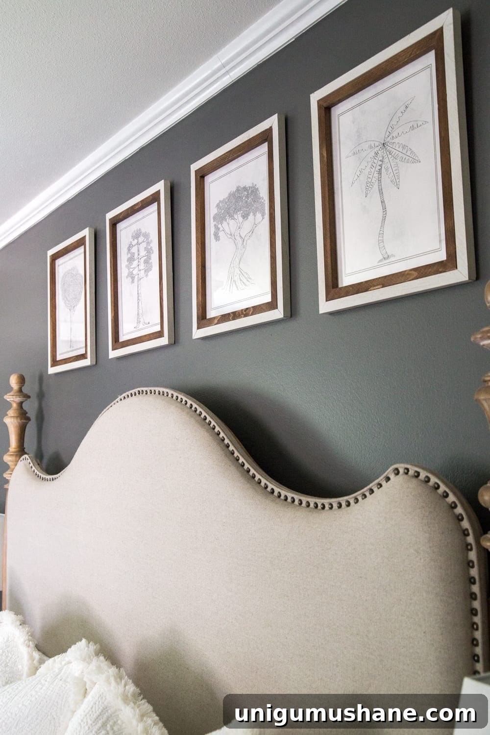 Serene Wall Art Ideas for the Master Bedroom 6 Simple, minimalist art ideas from Walmart that work perfectly in a bedroom to evoke a peaceful mood + charcoal gray wall paint